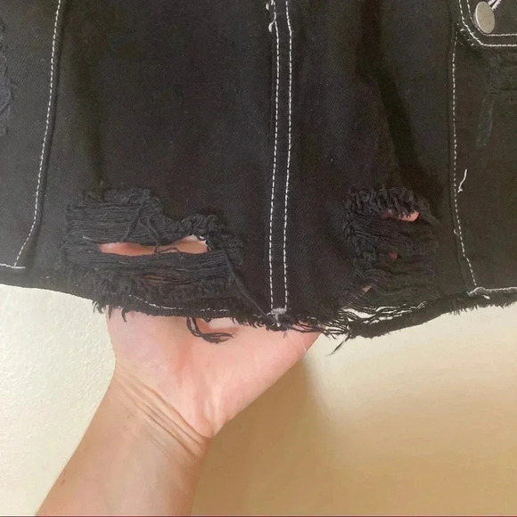 NWOT LF Carmar black  mini skirt distressed white stitching - Picture 2 of 7